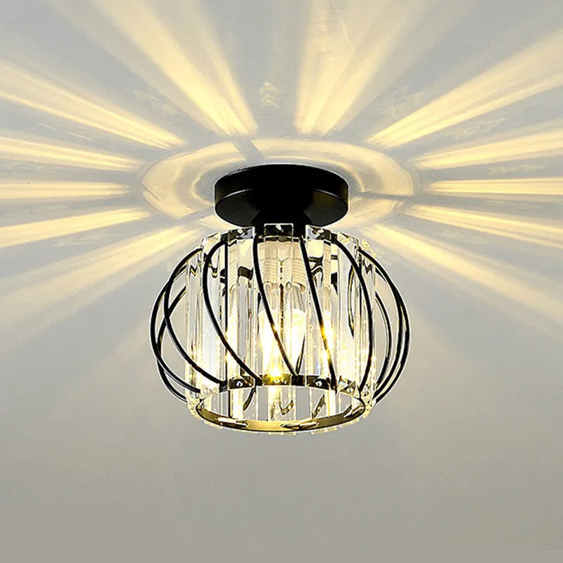 Crystal Flush Mount Ceiling Light – Black or Gold Metal