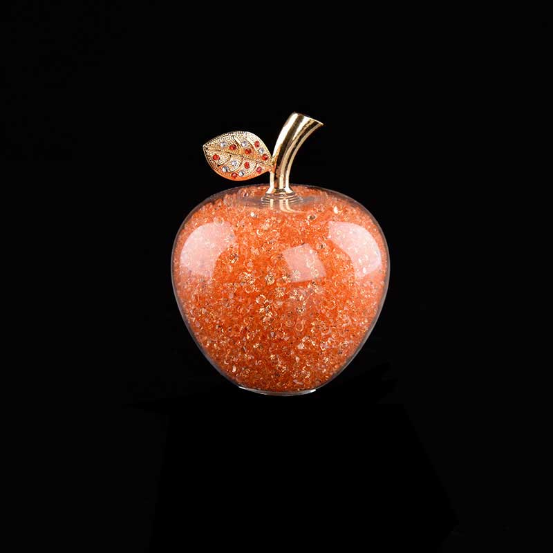 Crystal Apple Ornament with Golden Leaf – Decorative Figurine