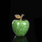 Crystal Apple Ornament with Golden Leaf – Decorative Figurine