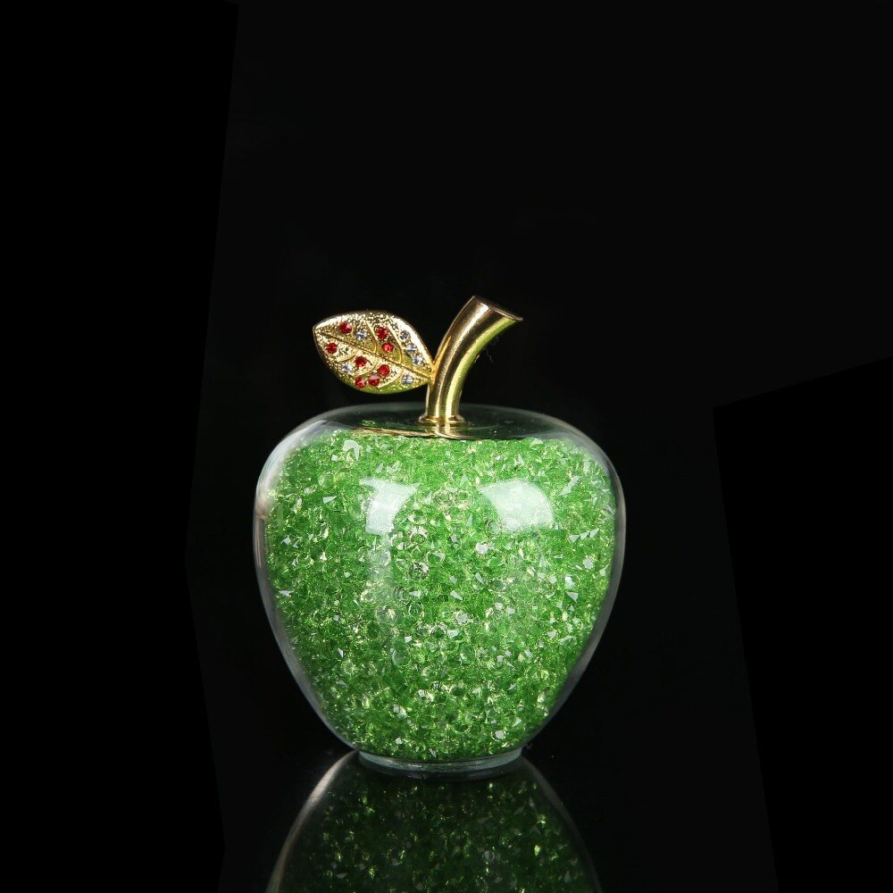 Crystal Apple Ornament with Golden Leaf – Decorative Figurine