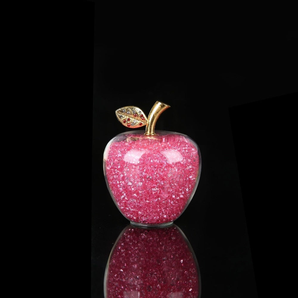 Crystal Apple Ornament with Golden Leaf – Decorative Figurine