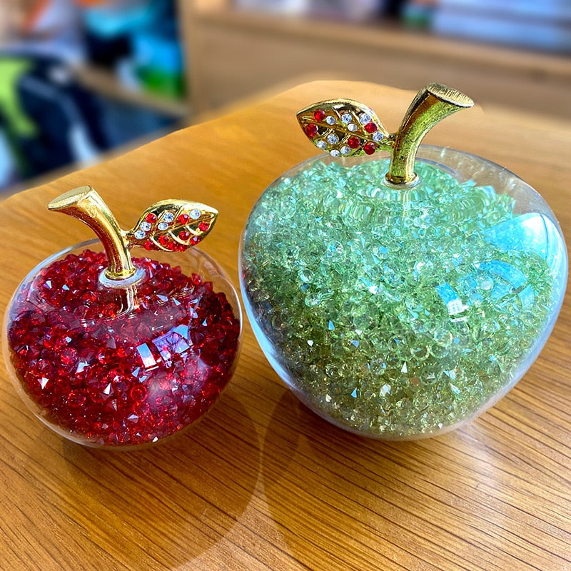 Crystal Apple Ornament with Golden Leaf – Decorative Figurine