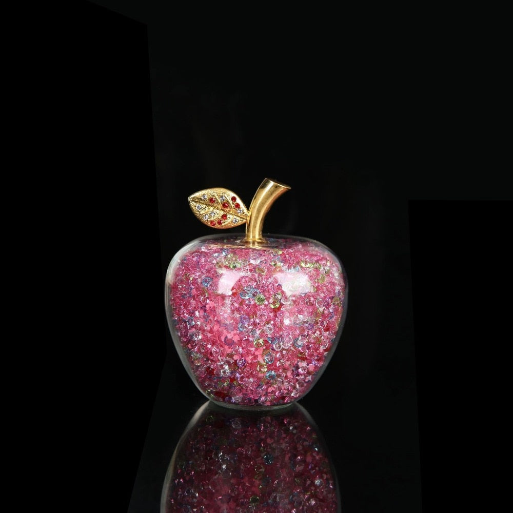 Crystal Apple Ornament with Golden Leaf – Decorative Figurine