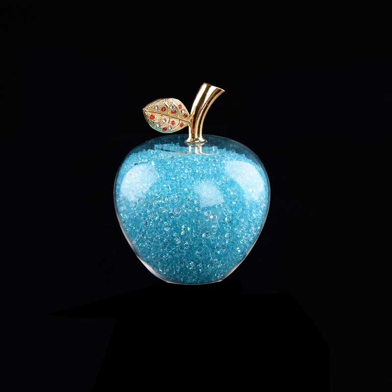 Crystal Apple Ornament with Golden Leaf – Decorative Figurine
