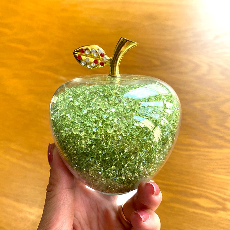 Crystal Apple Ornament with Golden Leaf – Decorative Figurine