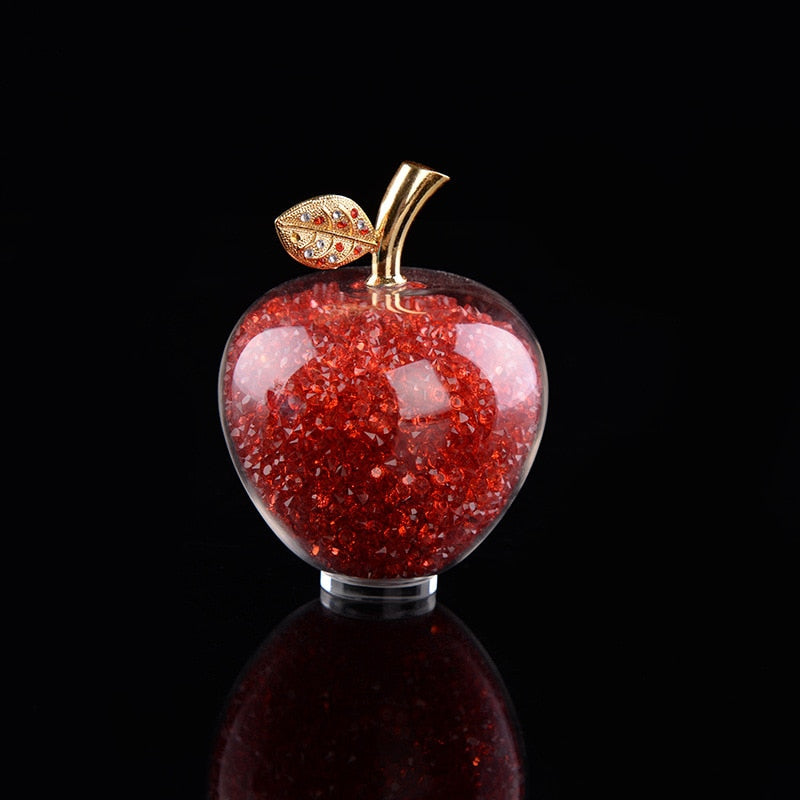 Crystal Apple Ornament with Golden Leaf – Decorative Figurine