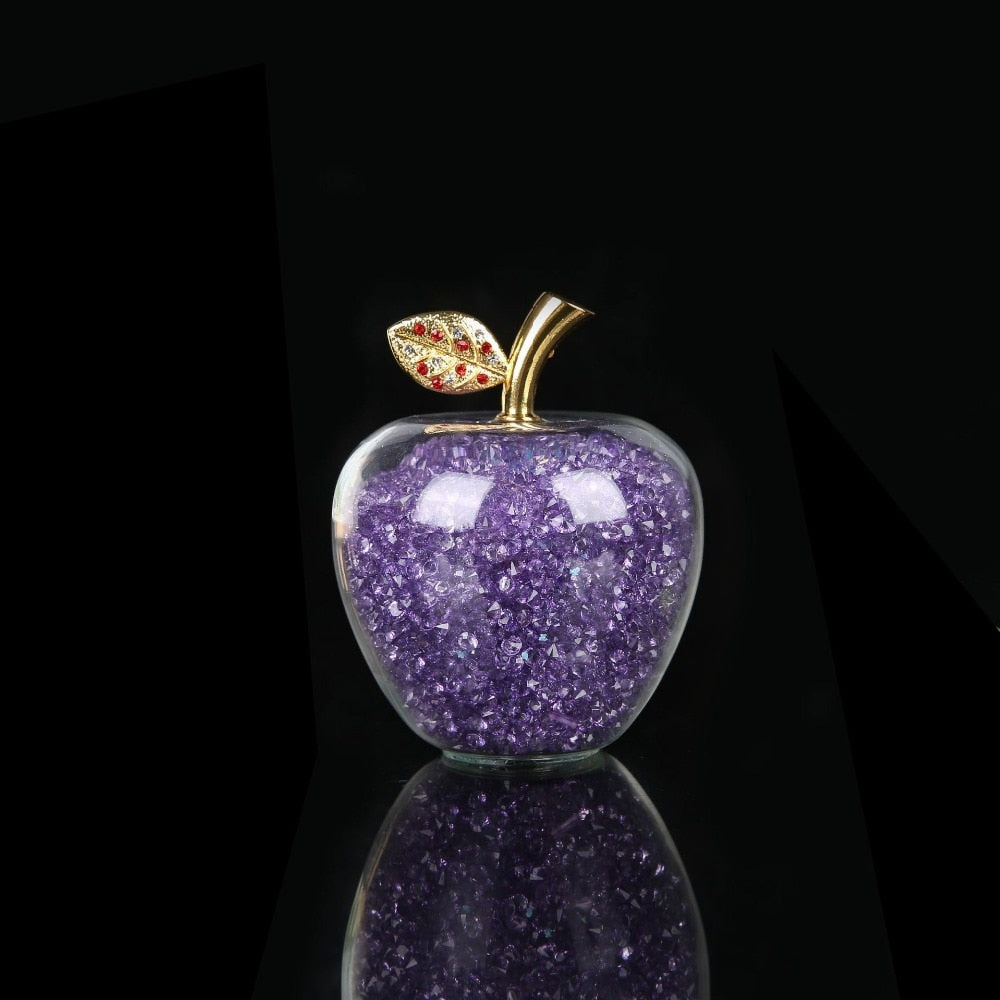 Crystal Apple Ornament with Golden Leaf – Decorative Figurine