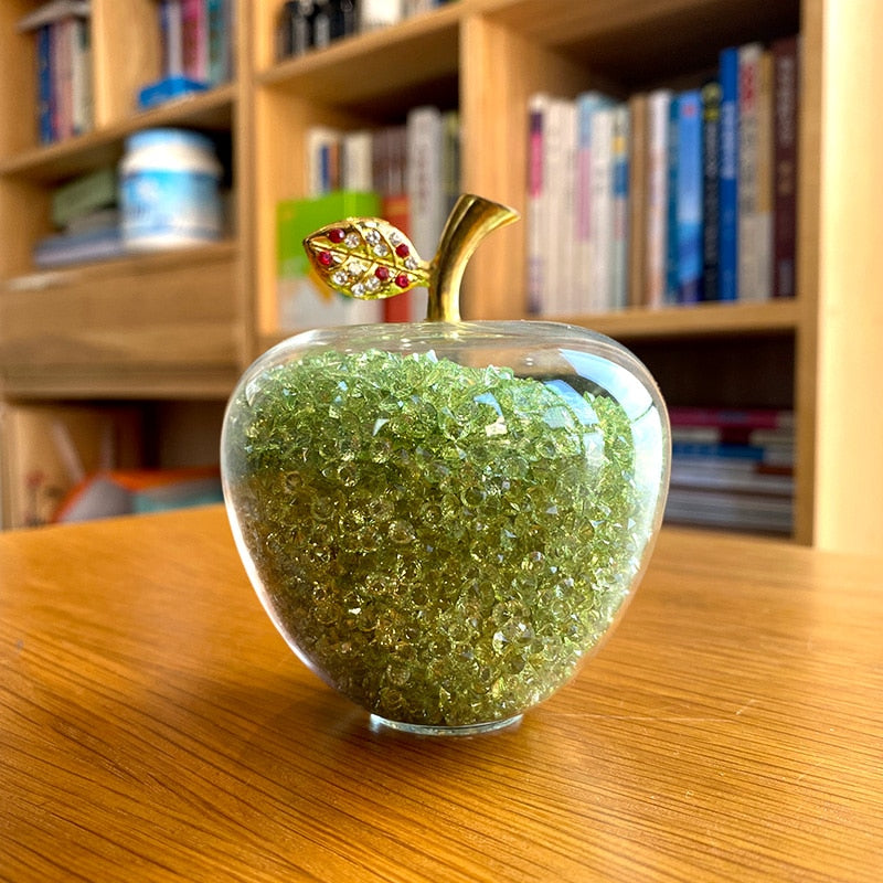 Crystal Apple Ornament with Golden Leaf – Decorative Figurine