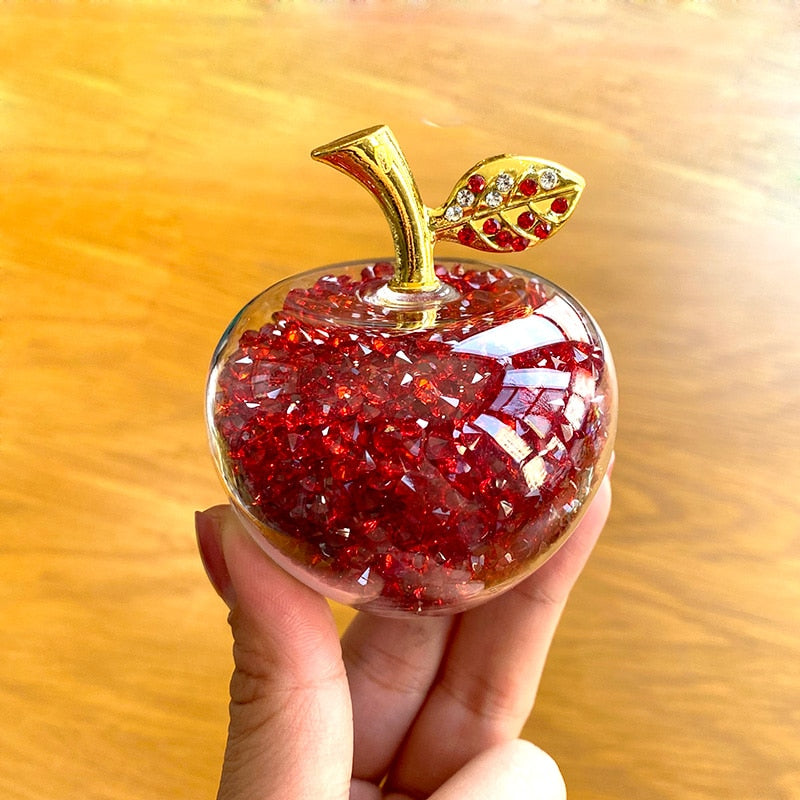 Crystal Apple Ornament with Golden Leaf – Decorative Figurine