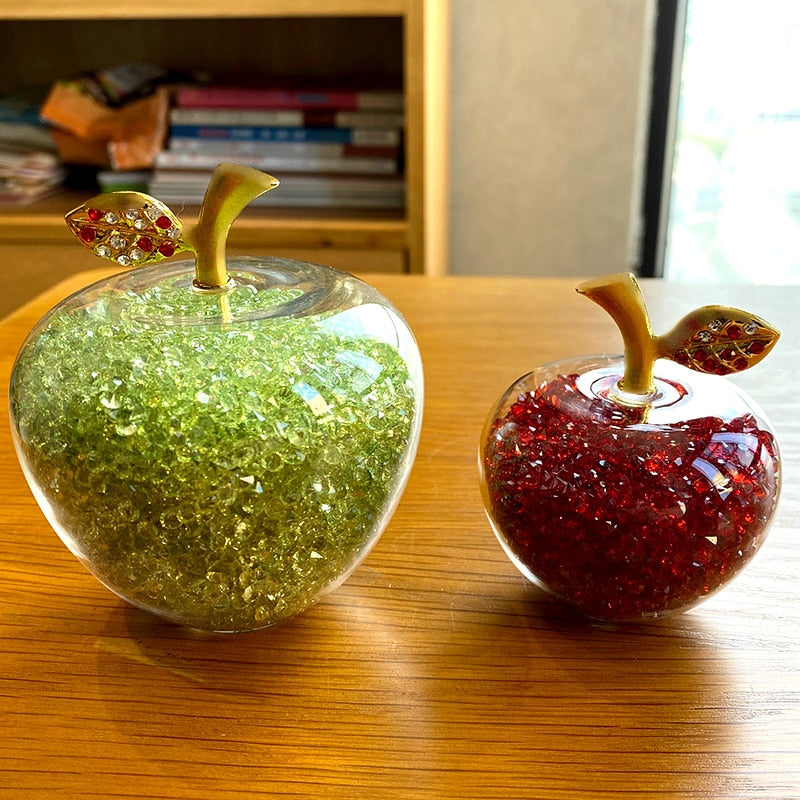Crystal apple ornament with golden leaf