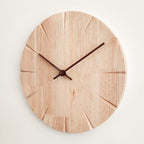 Scandinavian Solid Wood Silent Wall Clock with Carved Markers – 11.8"