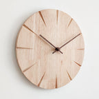 Scandinavian Solid Wood Silent Wall Clock with Carved Markers – 11.8"
