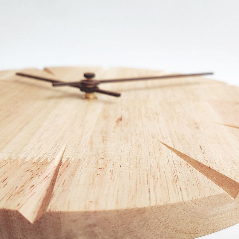 Scandinavian Solid Wood Silent Wall Clock with Carved Markers – 11.8"