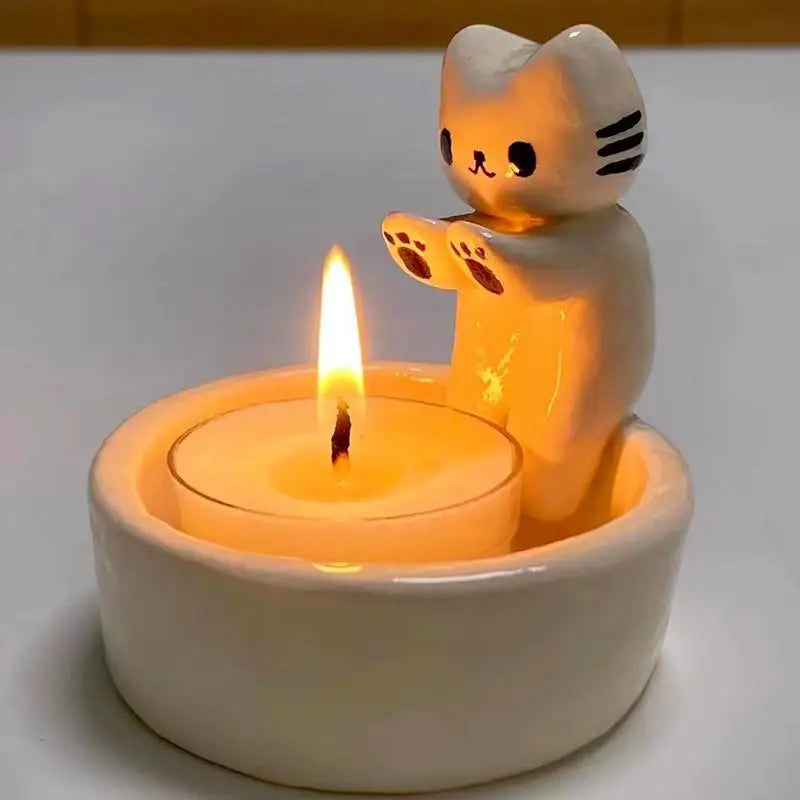 Whimsical cat tealight candle holder