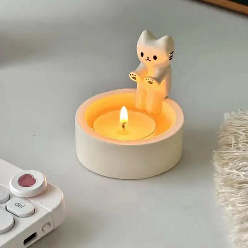 Whimsical Cat Tealight Candle Holder – Hand-Painted Figurine
