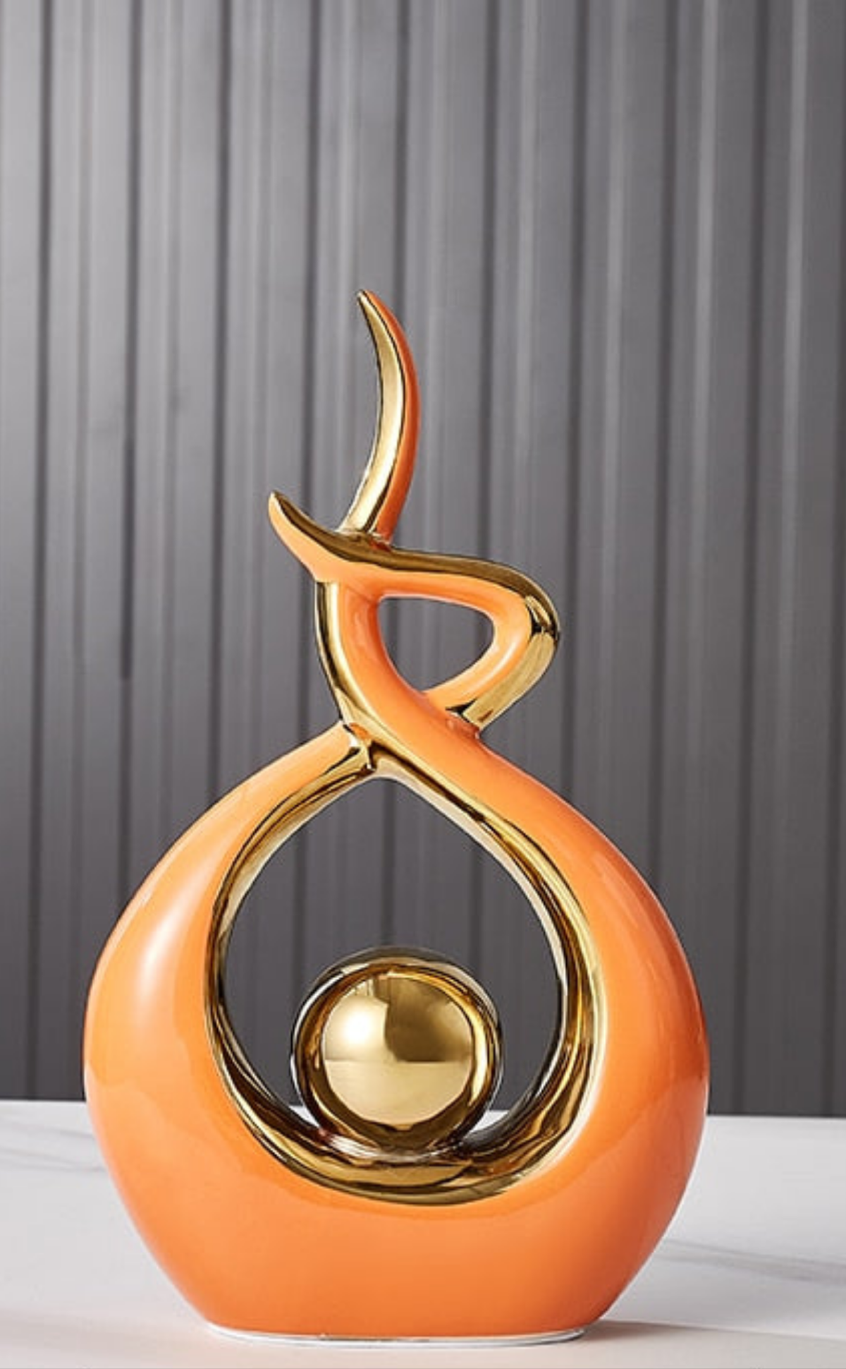 Abstract Ceramic Spiral Sculpture with Gold Detail