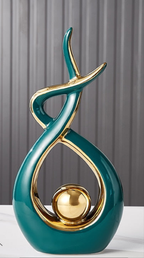 Abstract Ceramic Spiral Sculpture with Gold Detail