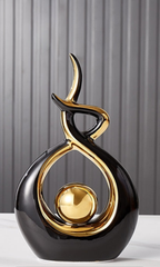 Abstract Ceramic Spiral Sculpture with Gold Detail