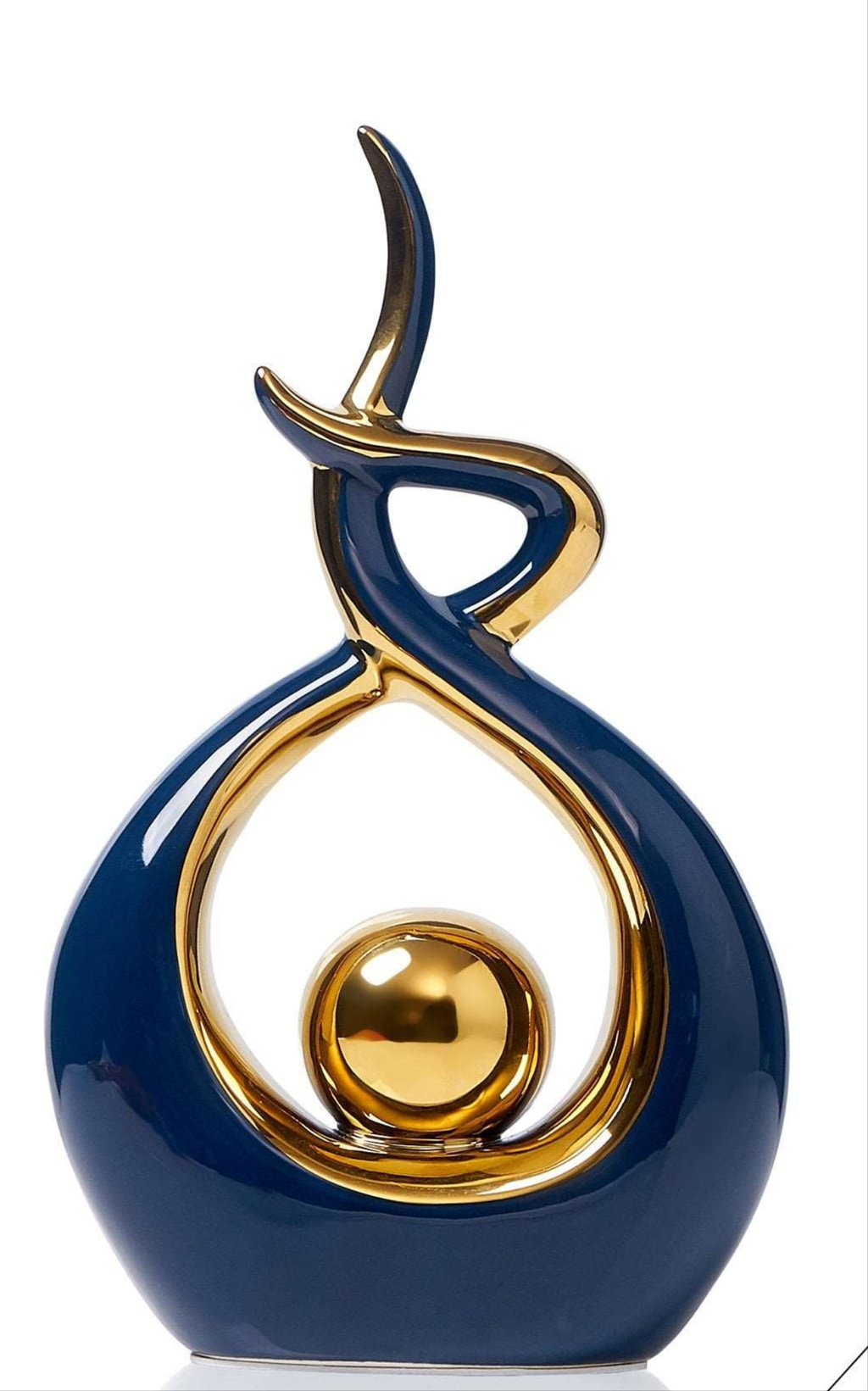 Abstract Ceramic Spiral Sculpture with Gold Detail