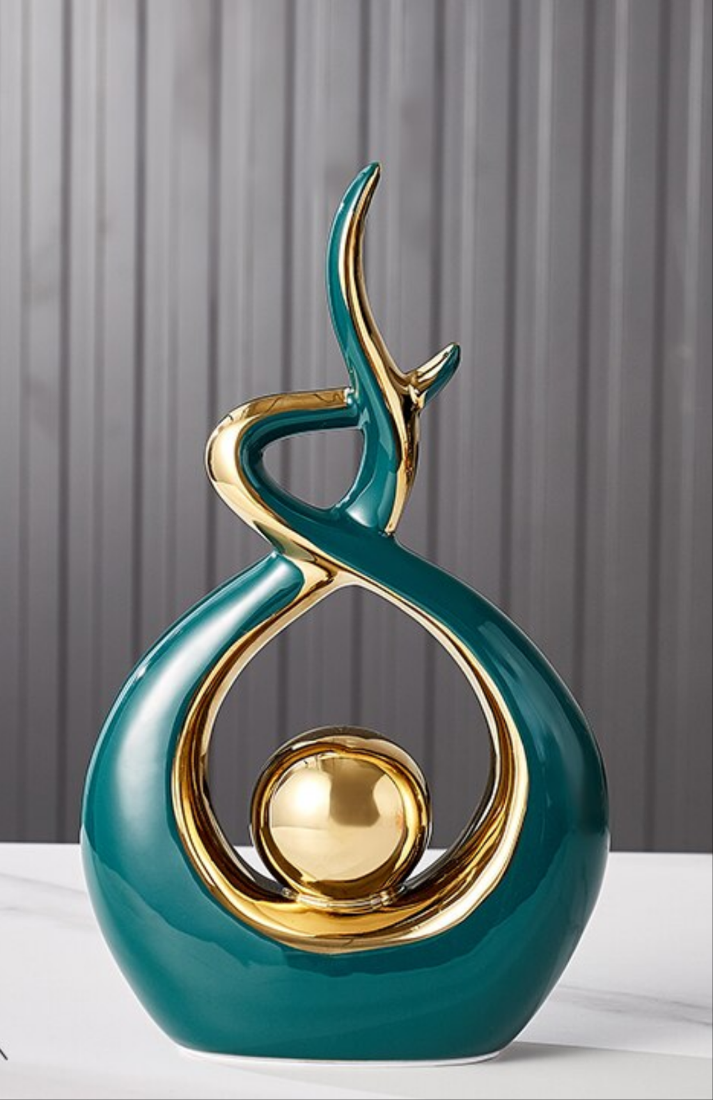 Abstract Ceramic Spiral Sculpture with Gold Detail