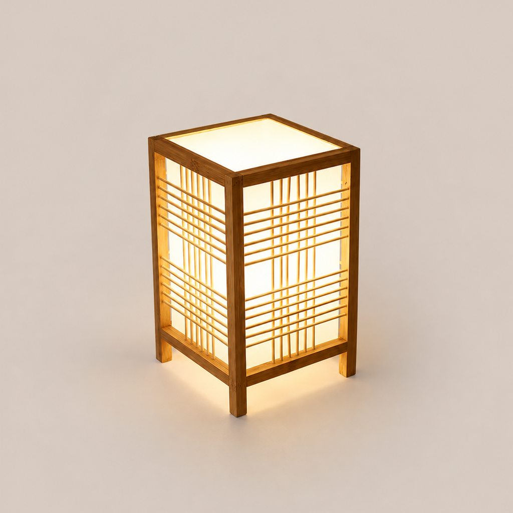 Japandi Woven Bamboo Table Lamp – Handmade Bedside Light