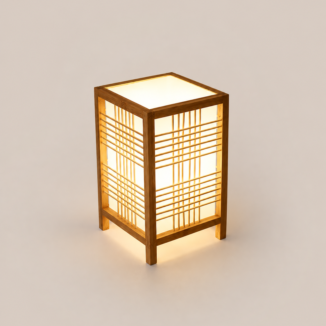 Japandi Woven Bamboo Table Lamp – Handmade Bedside Light