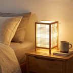 Japandi Woven Bamboo Table Lamp – Handmade Bedside Light