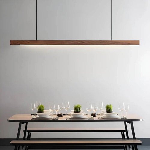 Linear Wood LED Pendant Light – Pine or Walnut, Dimmable