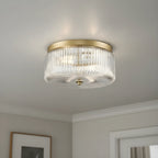 Round Ribbed Glass Flush Mount Ceiling Light – Gold Finish