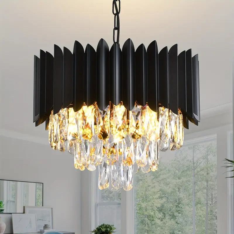 Black metal crystal ceiling light