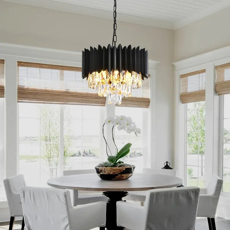 Black Metal Crystal Ceiling Light with Chain