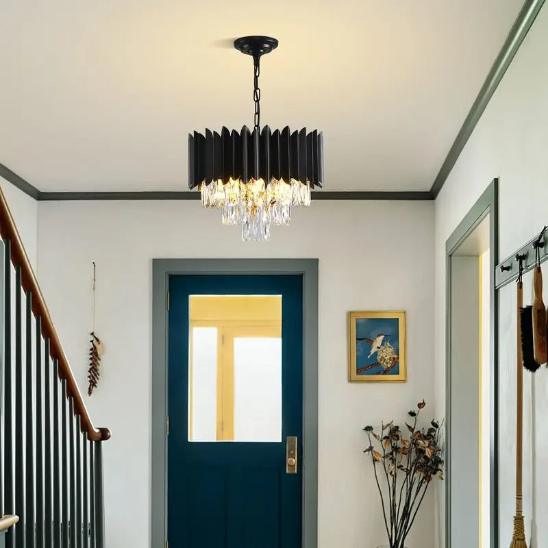 Black Metal Crystal Ceiling Light with Chain