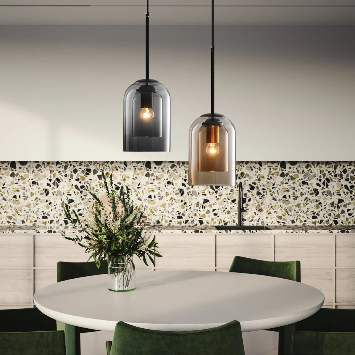 Smoked glass pendant light