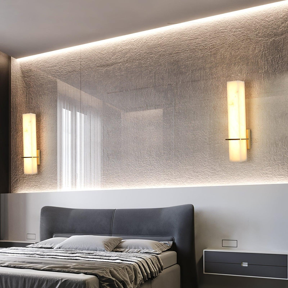 Alabaster & Brass LED Wall Sconce – 18.9"
