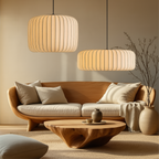 Ribbed Silk Pendant Lamp – Pleated Organic Shade