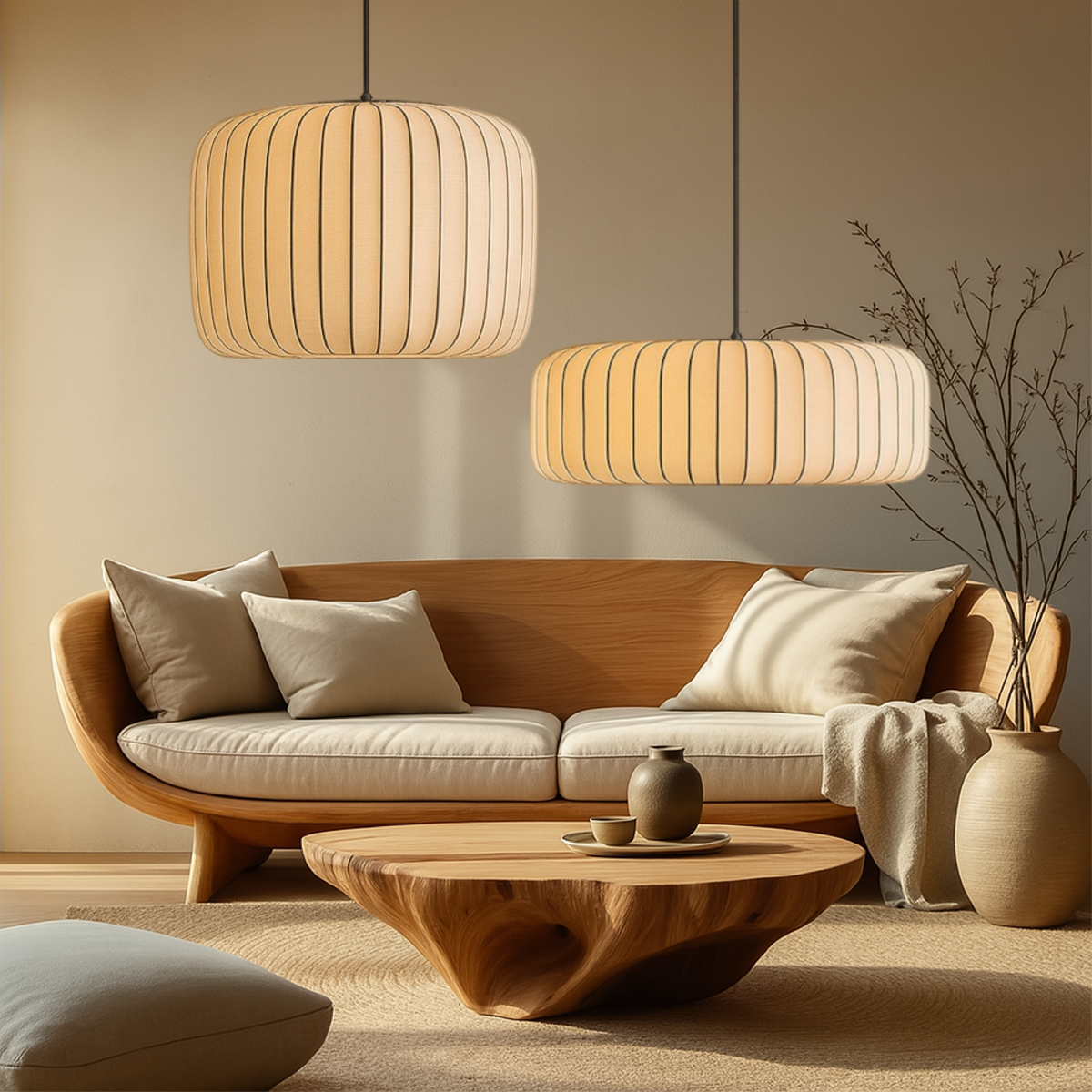 Ribbed Silk Pendant Lamp – Pleated Organic Shade