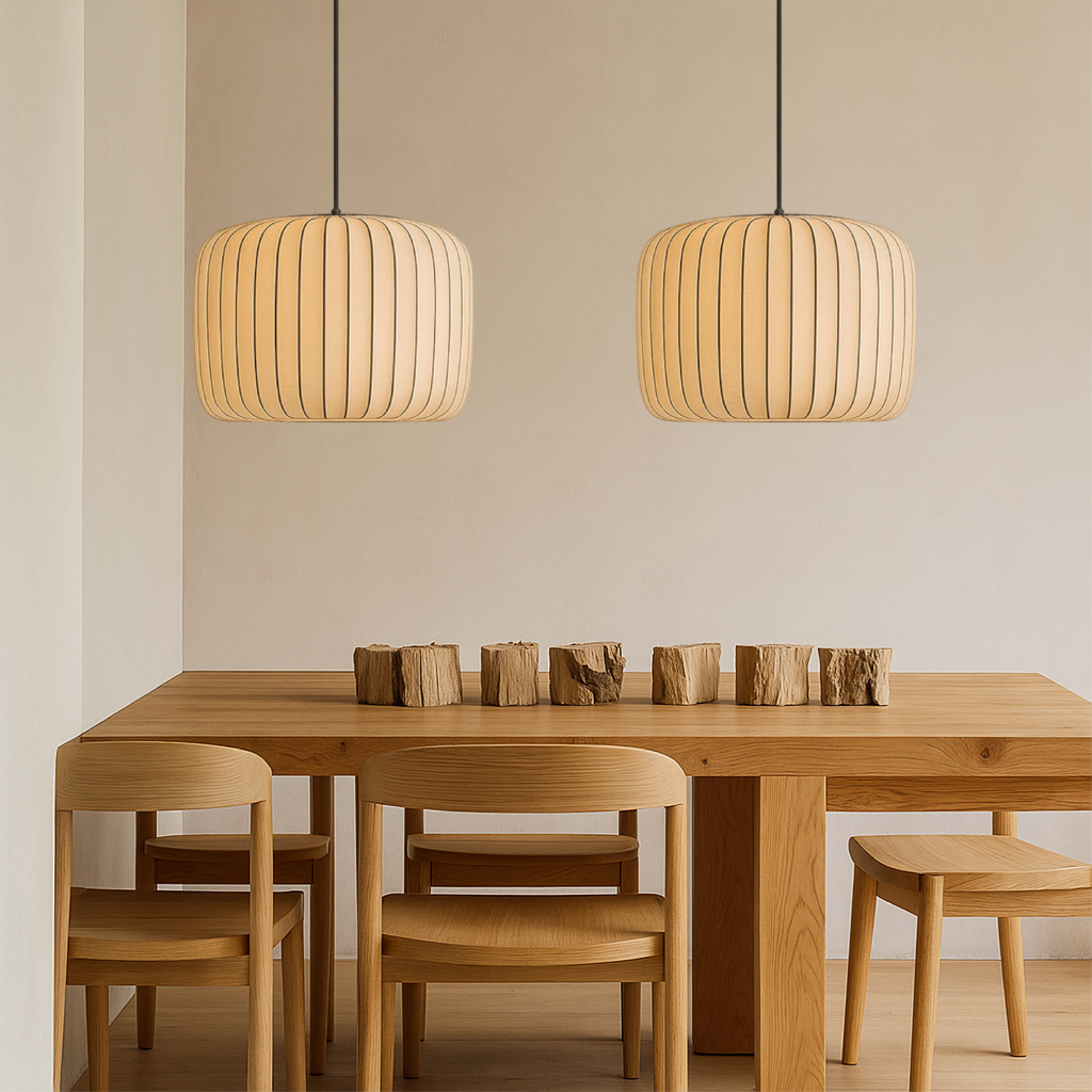 Ribbed Silk Pendant Lamp – Pleated Organic Shade