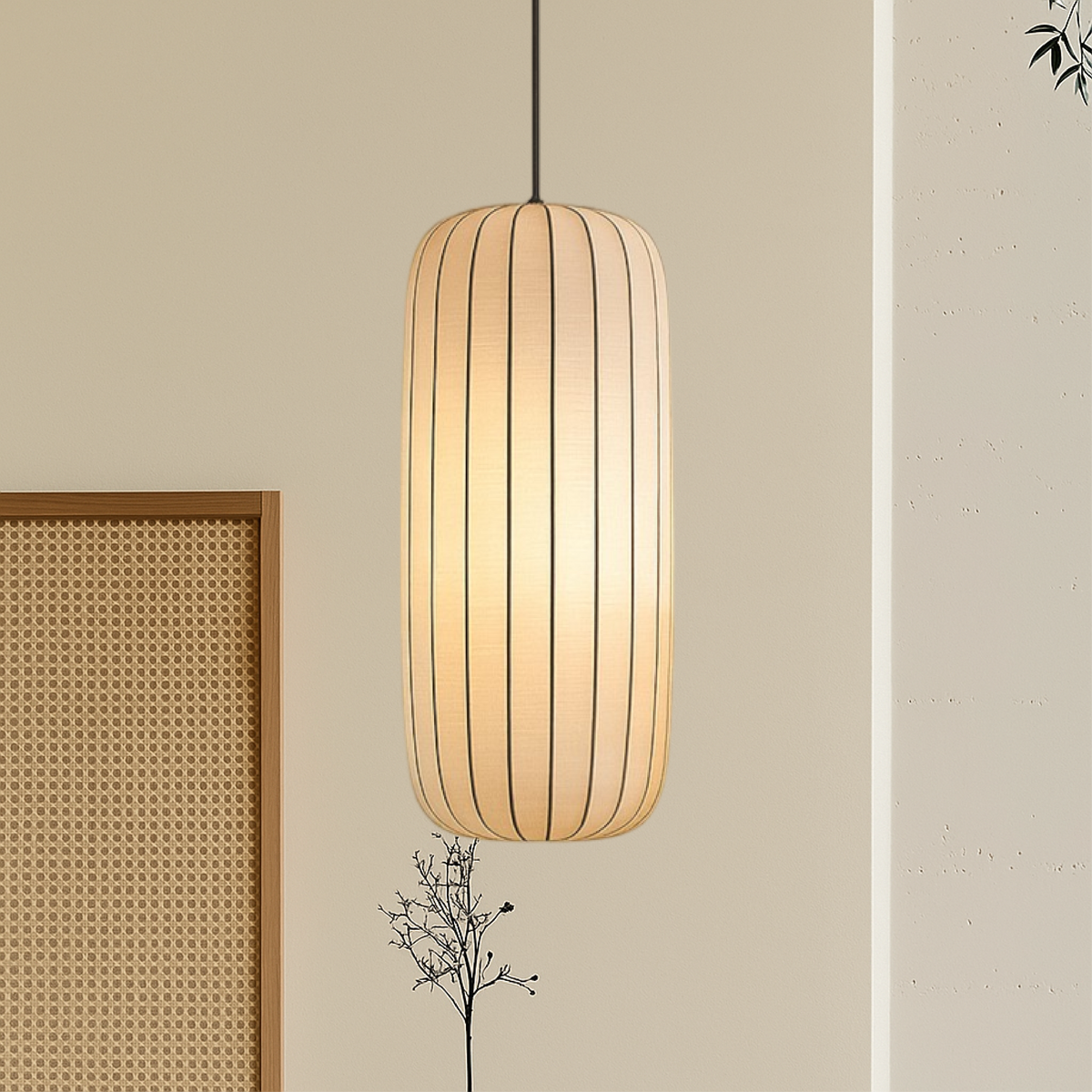 Ribbed Silk Pendant Lamp – Pleated Organic Shade