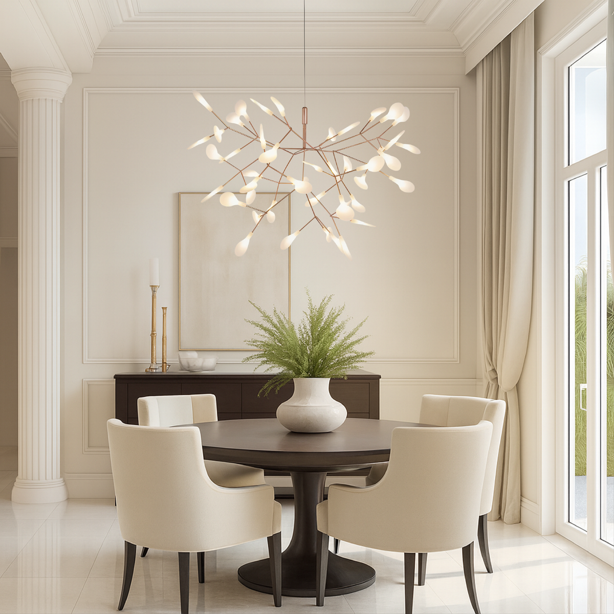 Modern Rose Gold Firefly LED Chandelier with Acrylic Globes