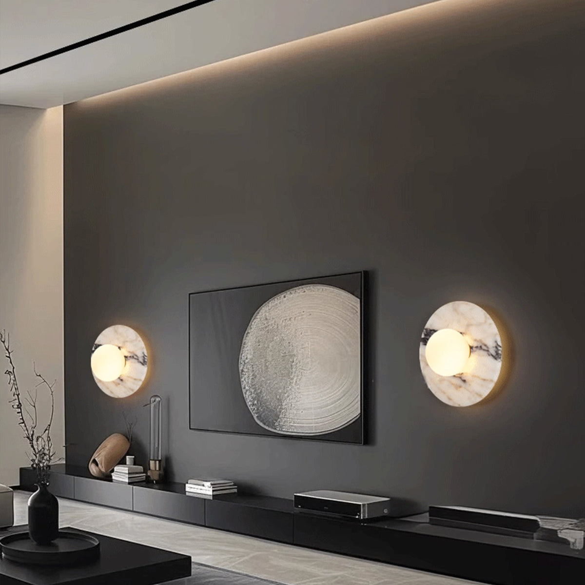 Marble Wall Sconce with Frosted Globe – Purple-Veined White Marble