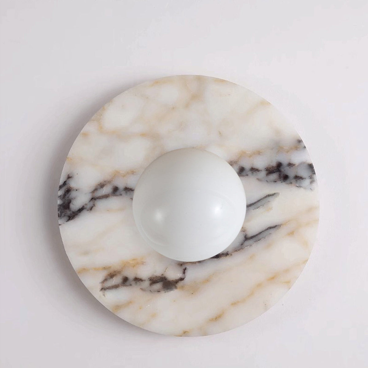 Marble Wall Sconce with Frosted Globe – Purple-Veined White Marble