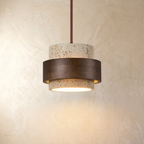 Travertine stone pendant light with walnut band