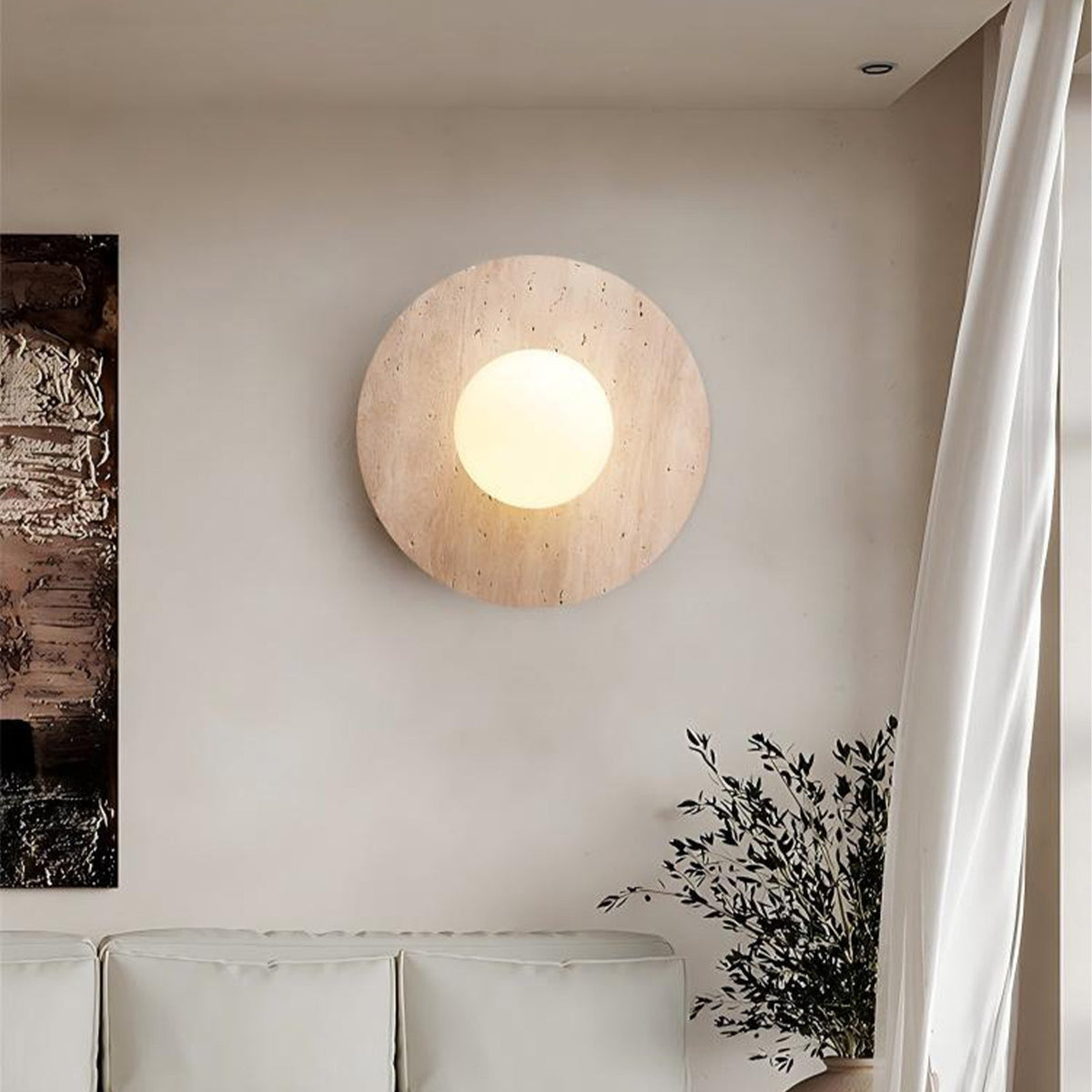 Natural Travertine Wall Sconce with Frosted Globe – LED
