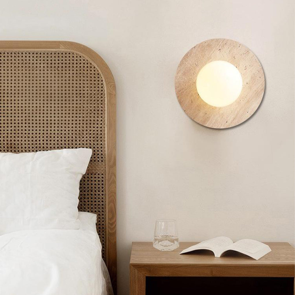 Natural Travertine Wall Sconce with Frosted Globe – LED