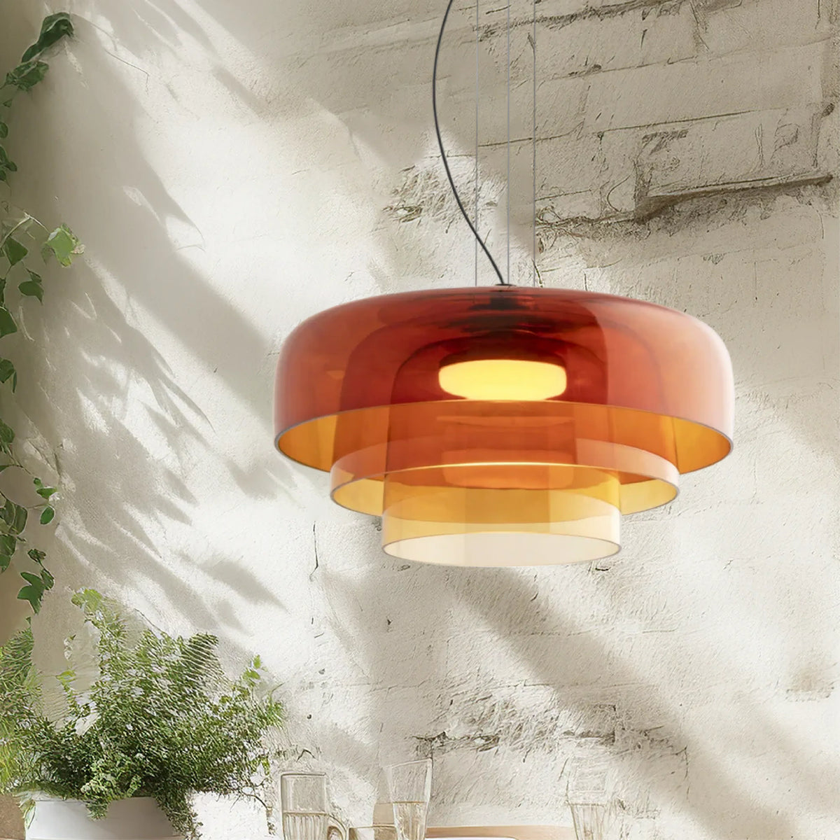 Layered Glass Pendant Light – Green, Amber or Smoky Grey