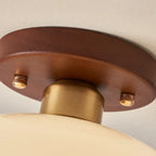 Bauhaus Opal Glass Ceiling Light with Walnut Base