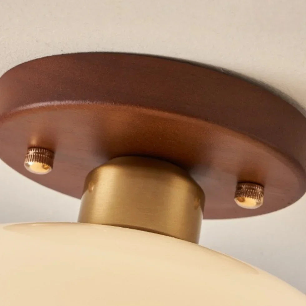 Bauhaus Opal Glass Ceiling Light with Walnut Base