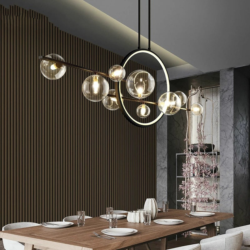 Clear Glass Kitchen Table Chandelier with Iron Frame
