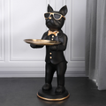 Bulldog butler statue with gold tray