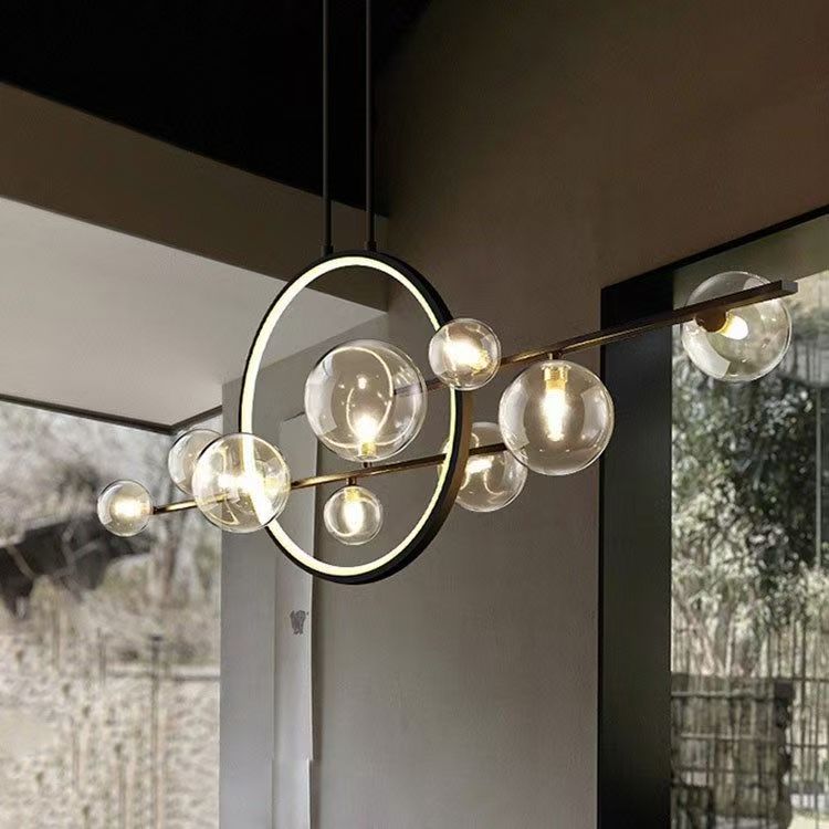 Clear Glass Kitchen Table Chandelier with Iron Frame